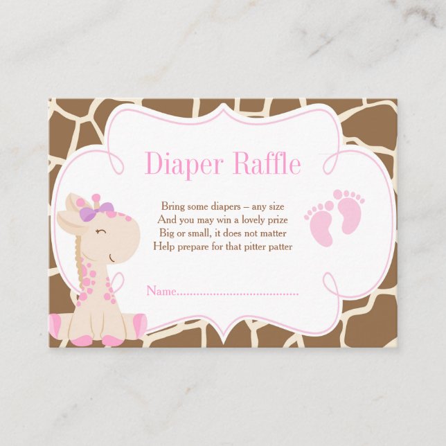 Giraffe Pink Girl Diaper Raffle Invitation (Devant)