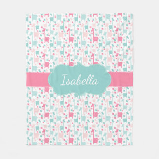 Giraffe Pink Mint Aqua Teal Fleece Blanket