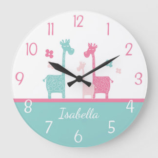 Giraffe Pink Mint Aqua Teal Wall Clock