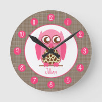 Giraffe & Pink Owl Personalized Clock