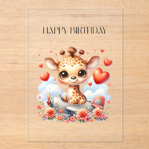 Giraffe Plane Birthday Acrylic Invitations