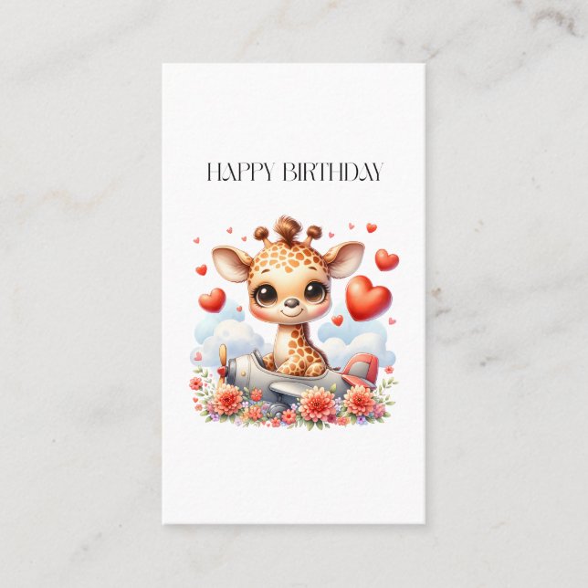 Giraffe Plane Birthday Calling Card (Front)