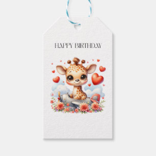 Giraffe Plane Birthday Gift Tags