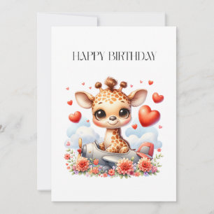 Giraffe Plane Birthday Invitation