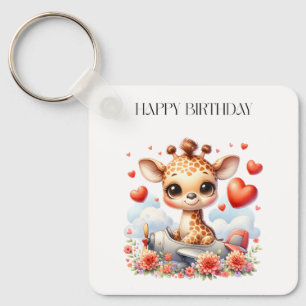 Giraffe Plane Birthday Keychain