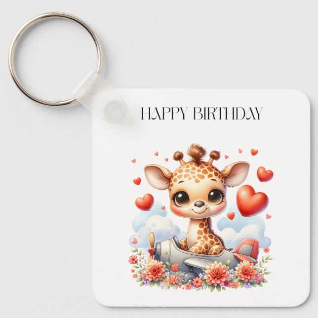 Giraffe Plane Birthday Keychain (Front)