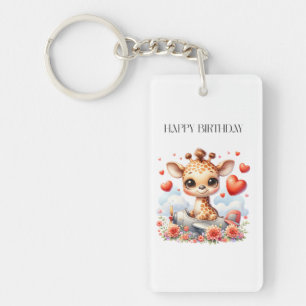 Giraffe Plane Birthday Keychain