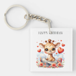 Giraffe Plane Birthday Keychain