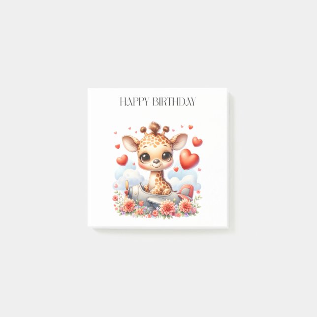 Giraffe Plane Birthday Post-it Notes (Front)