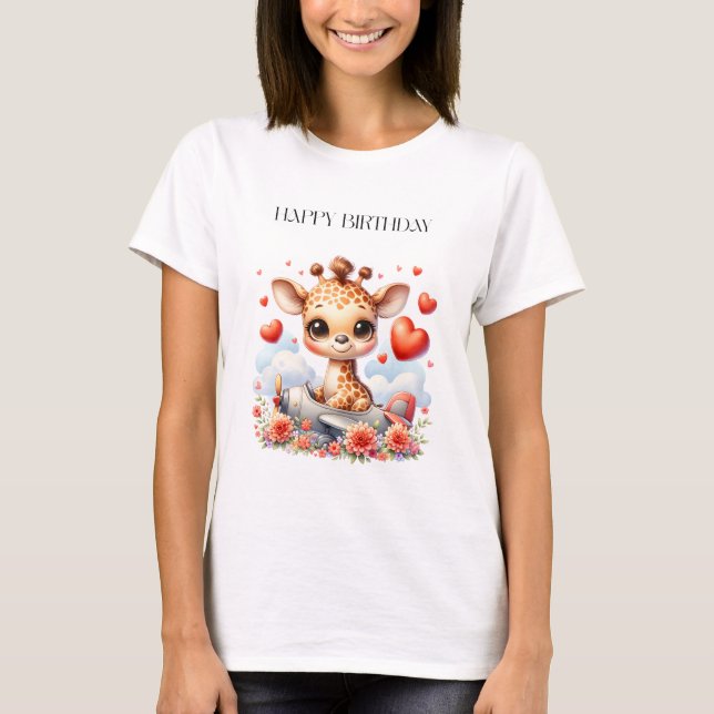 Giraffe Plane Birthday T-Shirt (Front)