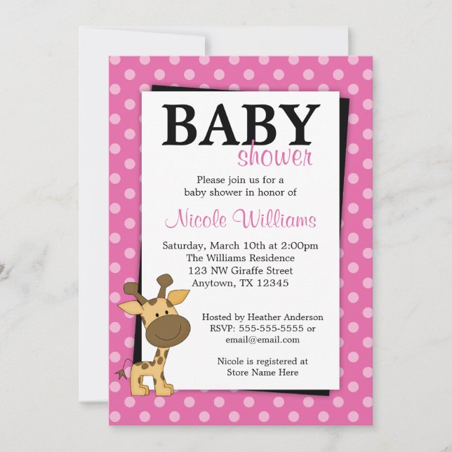 Giraffe Pokka Dot Girafe Invitations De Douche Pou (Devant)
