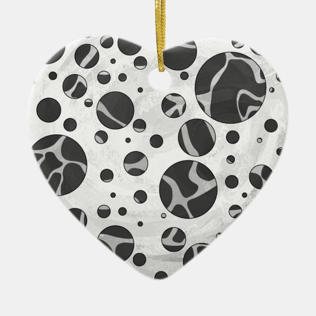 Giraffe Polka Dot Black and Light Grey Print Ceramic Ornament (Front)