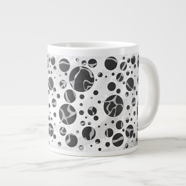 Giraffe Polka Dot Black and Light Grey Print Large Coffee Mug (Front Right)