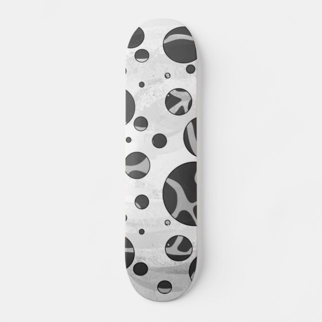 Giraffe Polka Dot Black and Light Grey Print Skateboard (Front)