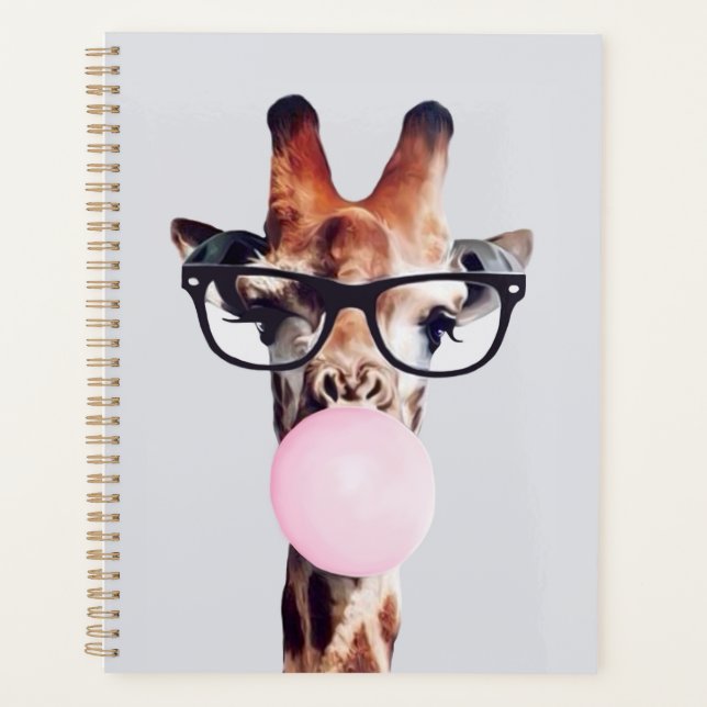 GIRAFFE PORTANT DES VERRES SOUFFRANT UN BUBBLEGUM  (Devant)