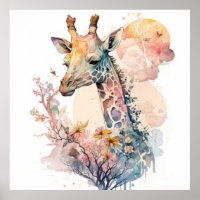 Giraffe Portrait Animal Painting Wildlife Outdoors