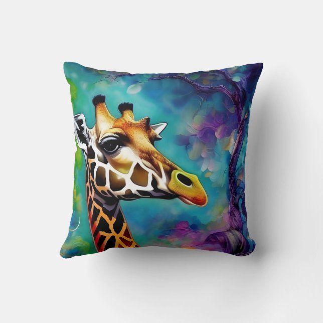 Giraffe Portrait Colourful Throw Pillow (Back)