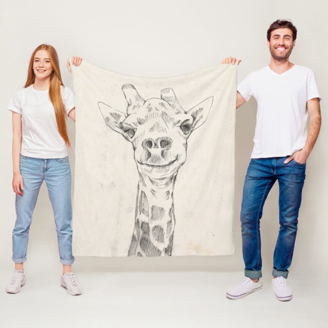 Giraffe Portrait Sketch Fleece Blanket (In Situ)