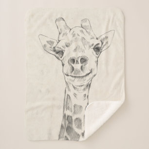 Giraffe Portrait Sketch Sherpa Blanket