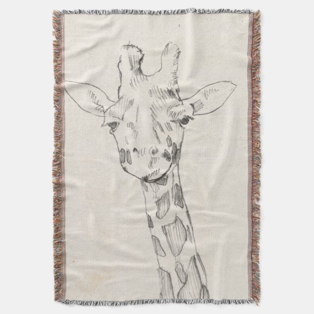 Giraffe Portrait | Sketch Throw Blanket (Front Vertical)