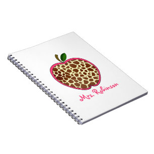 Giraffe Print Apple Spiral Notebook For Teachers