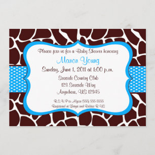 Giraffe Print Blue Baby Shower Invitation