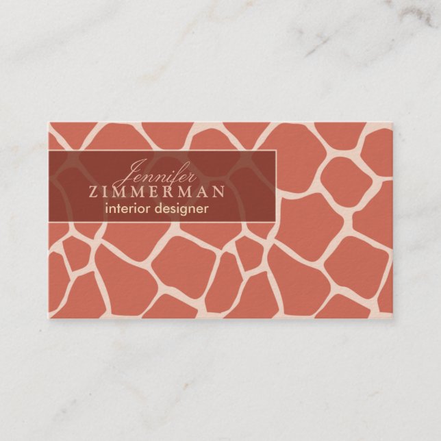 Giraffe Print Designer Business Card :: Coral (Front)