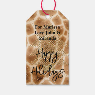 Giraffe Print Gold Glitter Tree Gift Tags