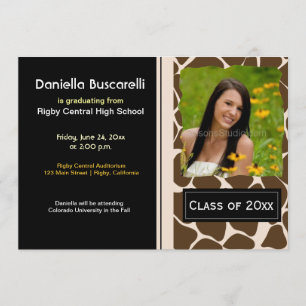 GIRAFFE PRINT GRADUATION ANNOUNCEMENT Black/Cream