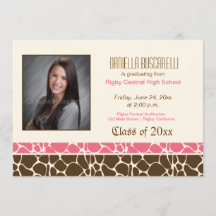 GIRAFFE PRINT GRADUATION ANNOUNCEMENT Pink/Brown