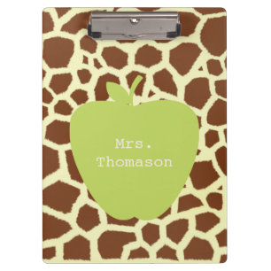 Giraffe Print Green Apple Teacher Clipboard