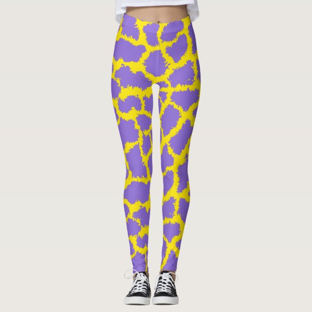 Giraffe Print Leggings with Purple Background (Front)