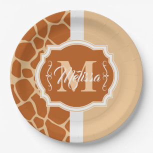 Giraffe Print Monogram Paper Plate