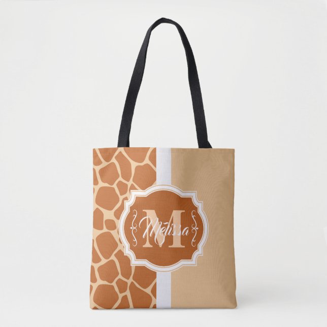 Giraffe Print Monogram Tote Bag (Front)