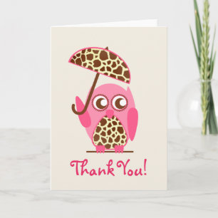 Giraffe Print Owl Baby Shower Thank You Card