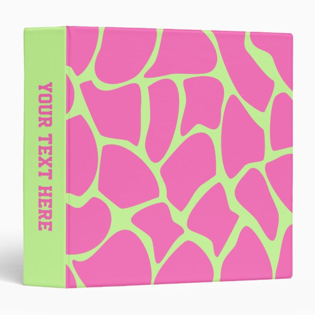 Giraffe Print Pattern in Bright Pink and Green. Binder (Front/Spine)