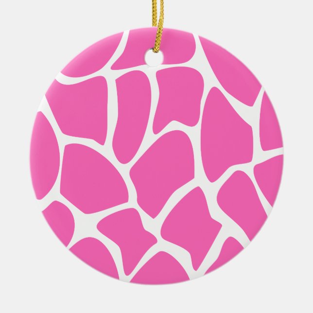 Giraffe Print Pattern in Bright Pink. Ceramic Ornament (Front)