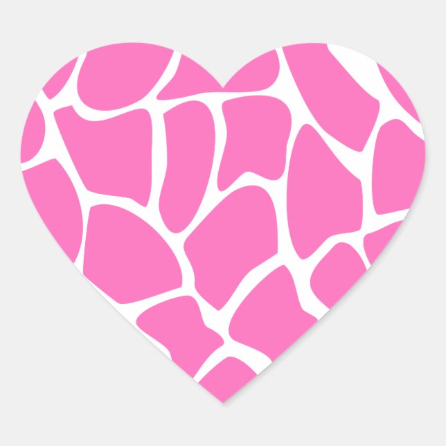 Giraffe Print Pattern in Bright Pink. Heart Sticker (Front)