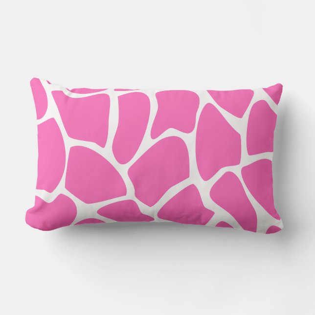 Giraffe Print Pattern in Bright Pink. Lumbar Pillow (Front)