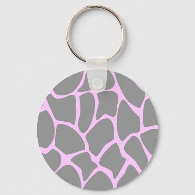 Giraffe Print Pattern in Grey. Keychain (Front)