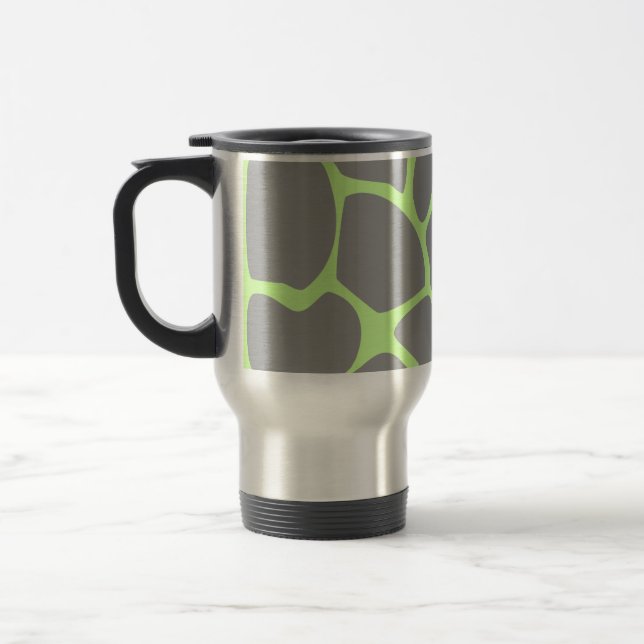 Giraffe Print Pattern in Grey. Travel Mug (Left)