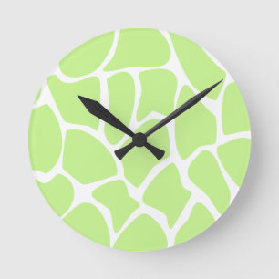 Giraffe Print Pattern in Light Lime Green. Round Clock