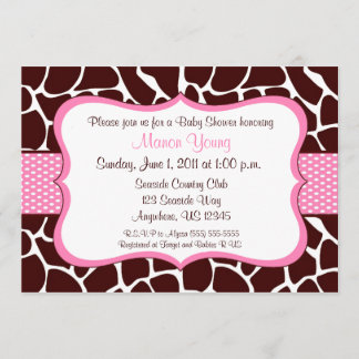 Giraffe Print Pink Baby Shower Invitation