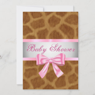 Giraffe Print Pink Bow Baby Shower Invitation