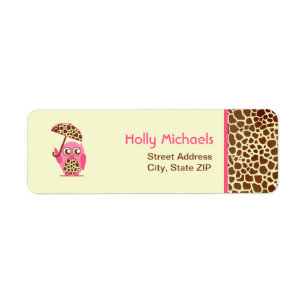 Giraffe Print & Pink Owl Baby Shower Labels