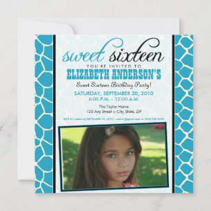Giraffe Print Sweet 16 Party Invitation (aqua)