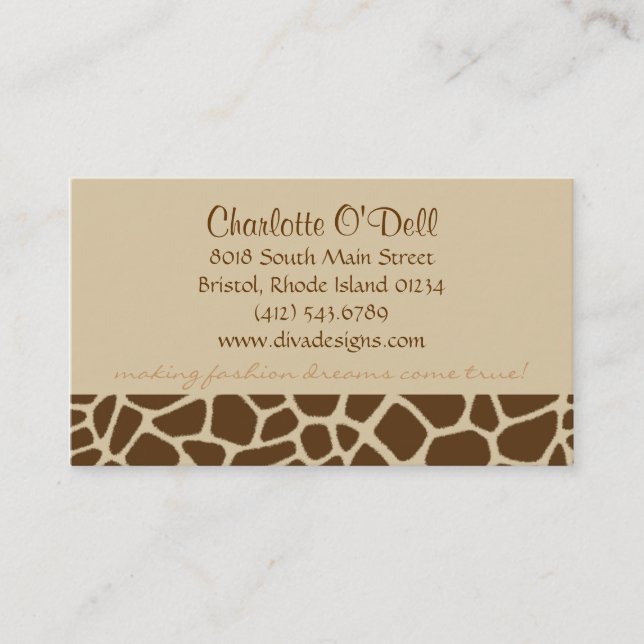 giraffe print tan business card (Front)