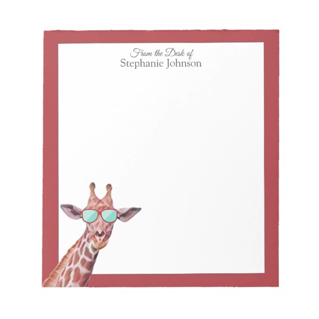 Giraffe Red Monogram From the Desk of Template Notepad (Front)