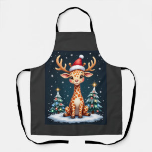 Giraffe Reindeer Hat Santa Christmas Tree Funny Xm Apron