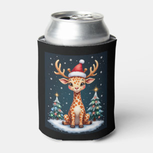 Giraffe Reindeer Hat Santa Christmas Tree Funny Xm Can Cooler